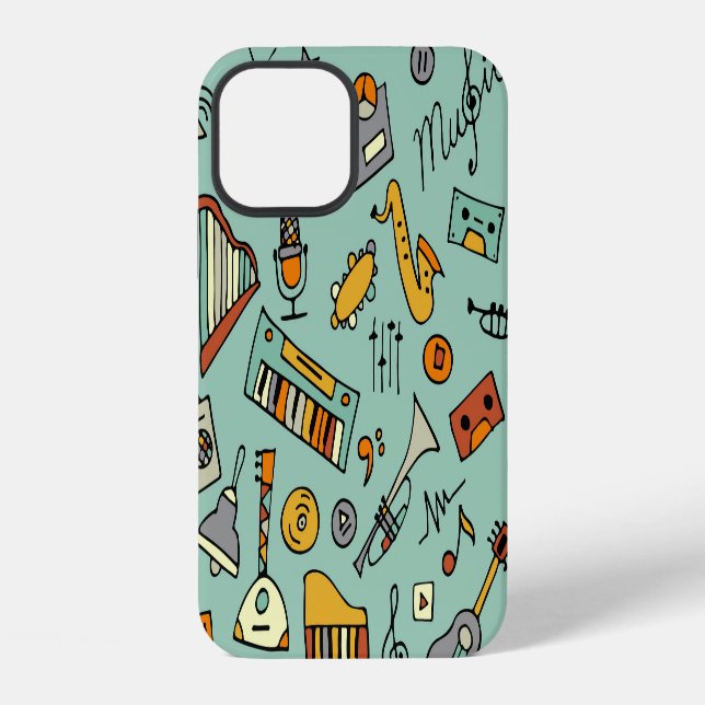 Music instruments, vintage sketch pattern. iPhone case (Back)