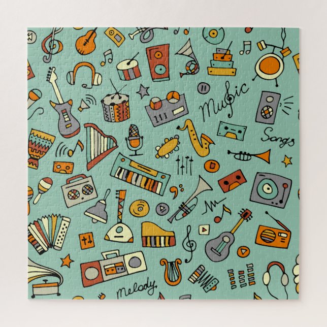 Music instruments, vintage sketch pattern. jigsaw puzzle (Vertical)