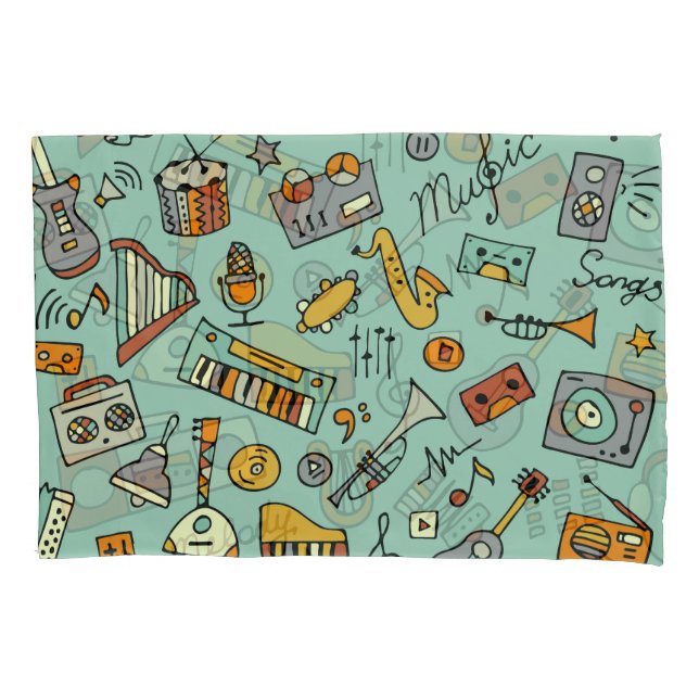 Music instruments, vintage sketch pattern. pillowcase (Front)