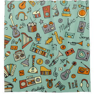 Music instruments, vintage sketch pattern. shower curtain