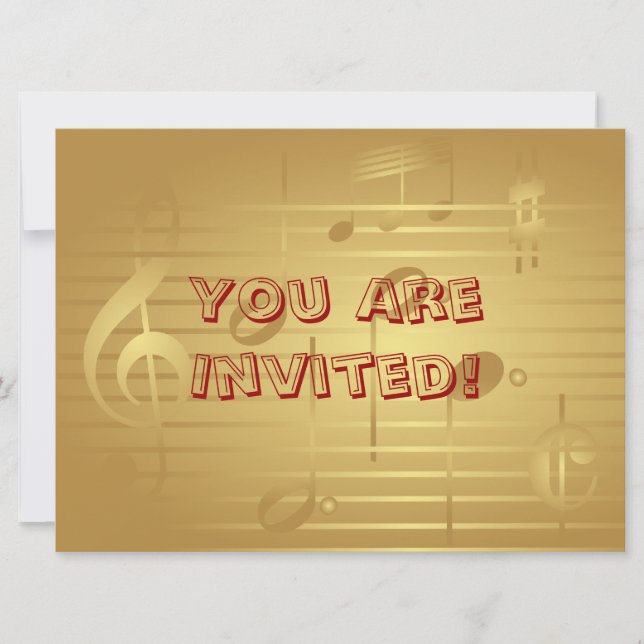 Music Invitation - Gold Music Note Invitation (Front)