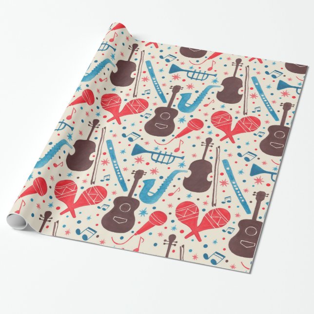 Music is Everywhere Pattern Wrapping Paper (Unrolled)