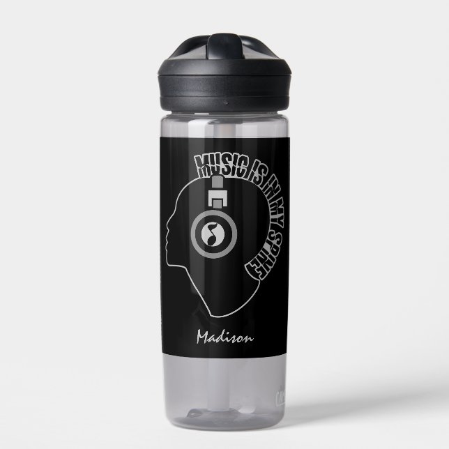 Music Is In My Spine custom name Water Bottle (Front)