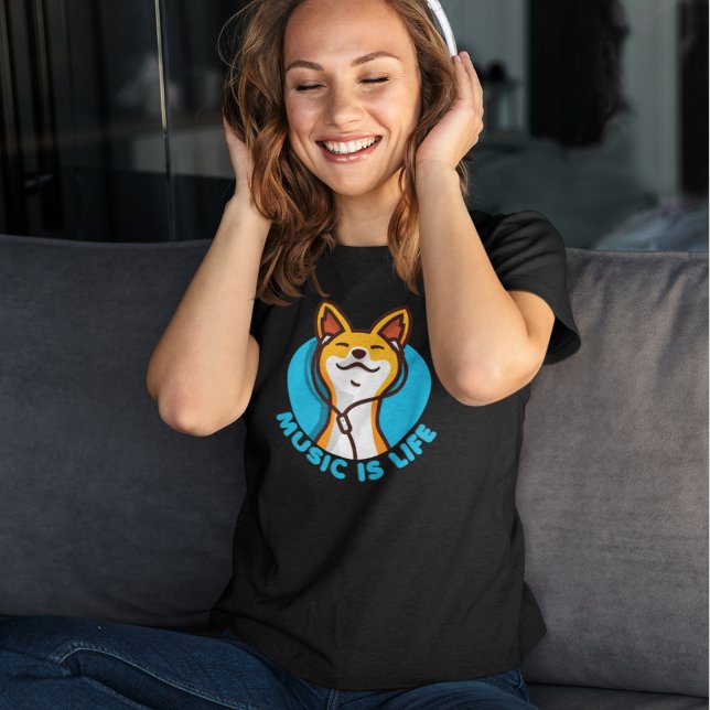 Music is Life Cartoon Basenji T-Shirt (Creator Uploaded)