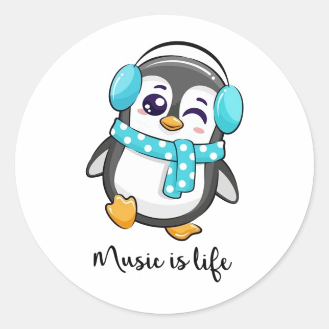music is life classic round sticker (Front)