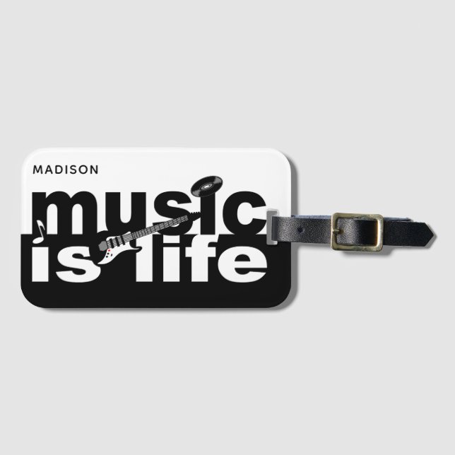 Music Is Life custom name Luggage Tag (Front Horizontal)