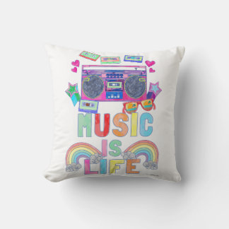 Music Is Life Fun Retro Music Cartoon Slogan Cushion