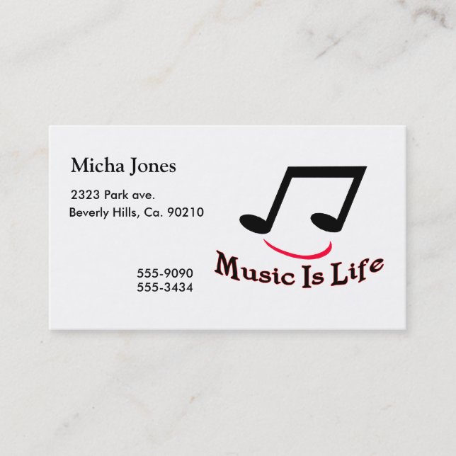 Music Is Life Musical Note Business Card (Front)