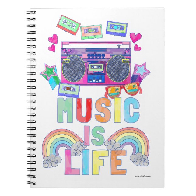 Music is Life Slogan Cool Retro Art Design Notebook (Front)