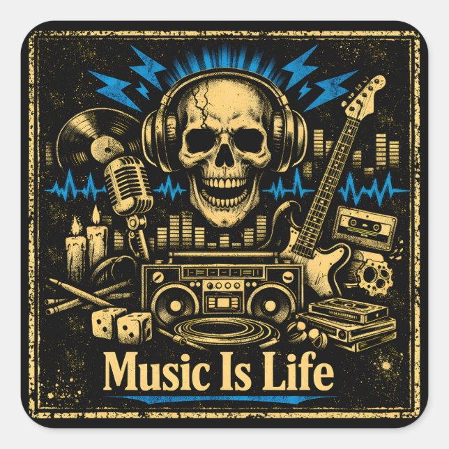 Music Is Life – Sound Living Philosophy Square Sticker (Front)
