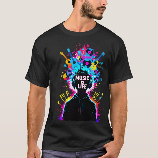 Music Is Life - Vibrant Abstract Musical Lover T-Shirt (Front)