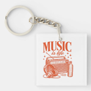 Music Is Life Vintage Design Key Ring