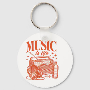 Music Is Life Vintage Design Key Ring
