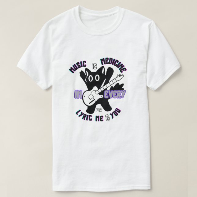 Music Is Medicine – Cute Cat Guitar Design T-Shirt (Design Front)
