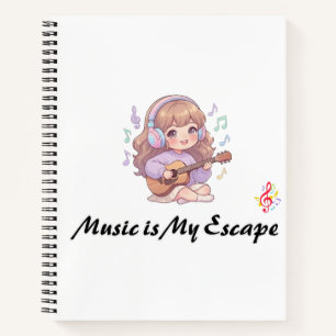 Music Is My Escape Cute Anime Girl Violin Notebook