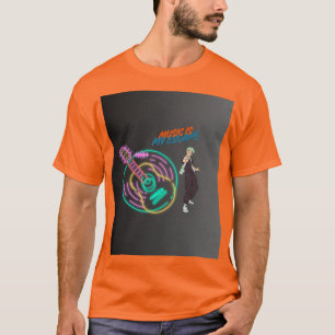Music Is My Escape – Neon Guitar & Anime Boy T-Shirt