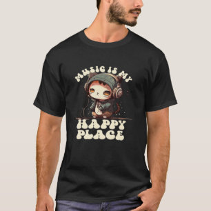 Music Is My Happy Place, Cute Headphone Cat Music  T-Shirt