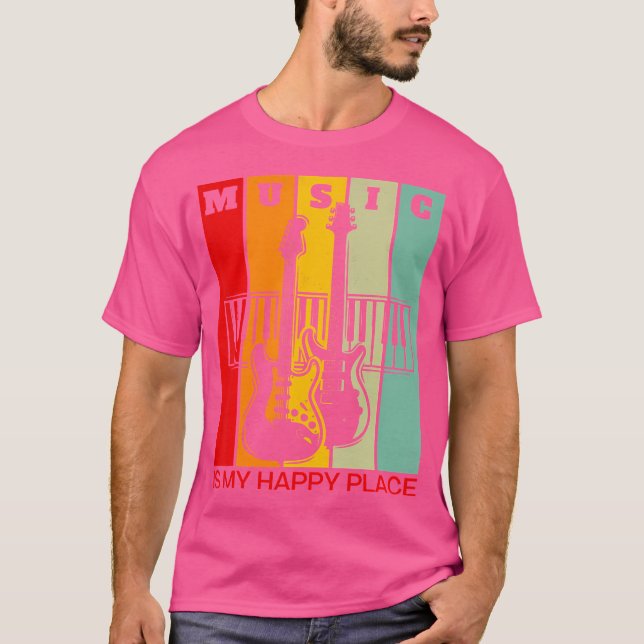 Music Is My Happy Place Music Lover Guitar Keyboar T-Shirt (Front)