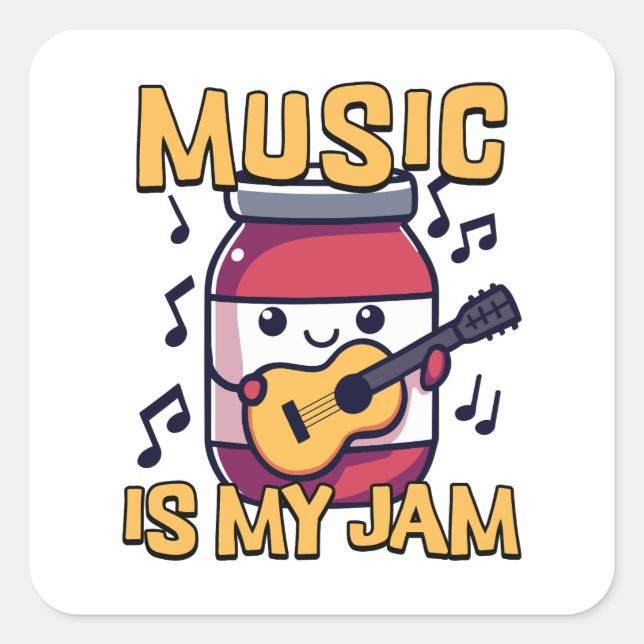 Music Is My Jam! Cute Music Guitar Pun Square Sticker (Front)