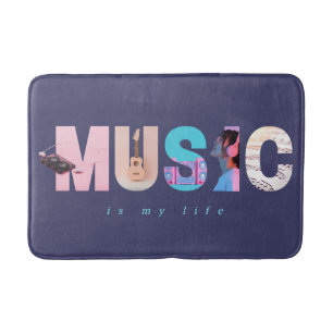 Music Is My Life Retro Y2K Tech Gamer Purple Bath Mat