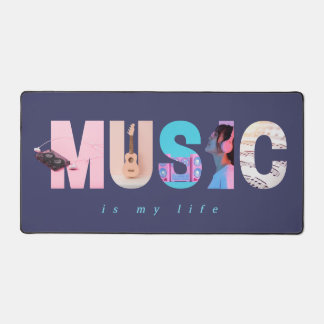 Music Is My Life Retro Y2K Tech Gamer Purple Desk Mat