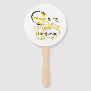 Music is my love language romantic phrase hand fan