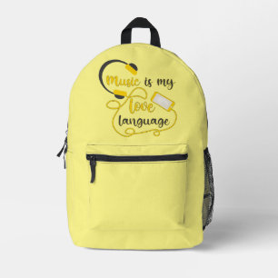 Music is my love language romantic phrase printed backpack