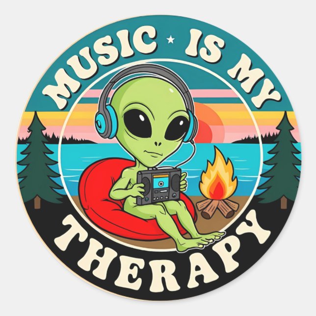 Music is my therapy classic round sticker (Front)