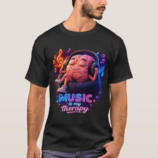 Music Is My Therapy Neon Graphic Brain Lounge T-Shirt