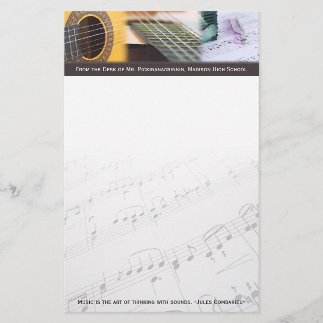 Music is thinking with sound Guitar Stationery (Front)
