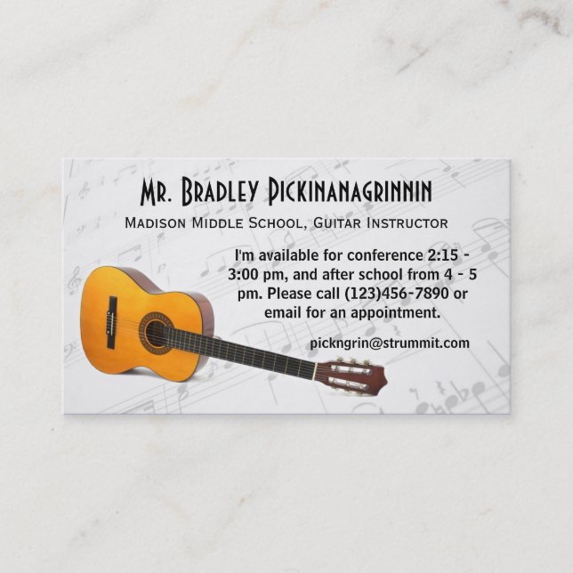 Music is thinking with sound Guitar Teacher Info Business Card (Front)