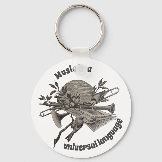 Music is Universal Birds and Musical Instruments Key Ring (Front)