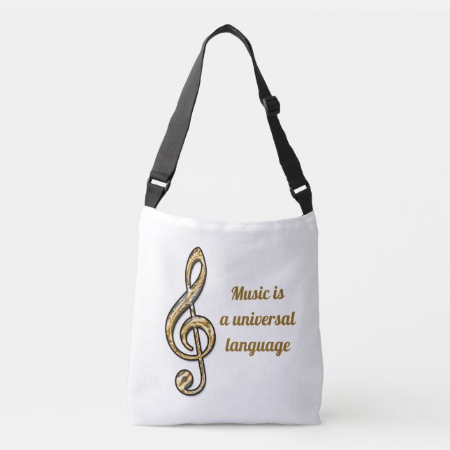 Music is Universal Gold Silver Clef Symbol Musical Crossbody Bag (Front)