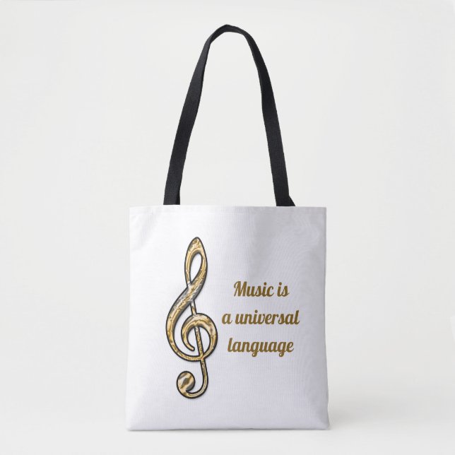 Music is Universal Gold Silver Clef Symbol Musical Tote Bag (Front)