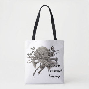 Music is Universal Vintage Band Instrument Musical Tote Bag