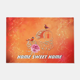 Music key notes and clef with birds doormat