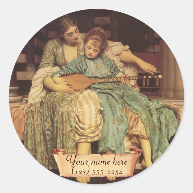 "Music Lesson" Pre-Raphaelite Bookplate Classic Round Sticker (Front)