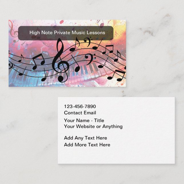 Music Lessons Classes Modern Business Cards (Front/Back)