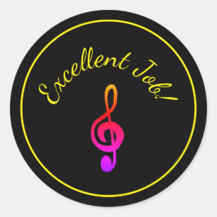 Music Lessons Colorful Treble Clef Reward  Classic Round Sticker