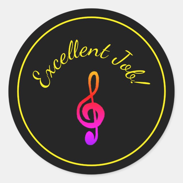 Music Lessons Colourful Treble Clef Reward  Classic Round Sticker (Front)