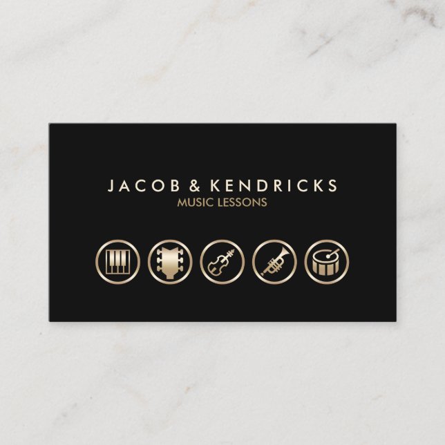 Music Lessons Gold Icons BusinessCard Business Card (Front)