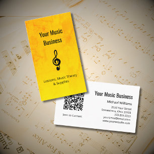 Music Lessons QR code Treble Clef Gold Business Card
