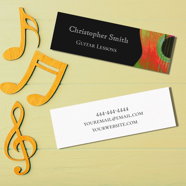 Music Lessons Red Black Guitar  Business Card (Creator Uploaded)