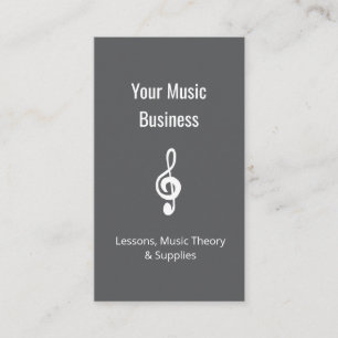 Music Lessons Simple Treble Clef QR code Grey  Business Card