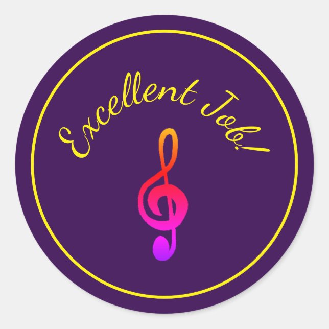Music Lessons Treble Clef Reward Purple Classic Round Sticker (Front)