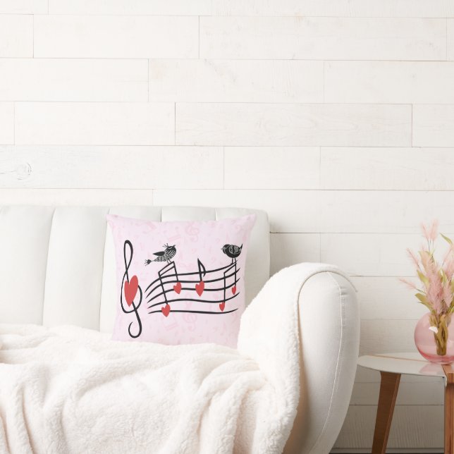 Music Love Birds on Pink Cushion (Couch)