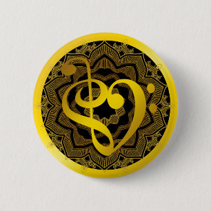 Music Love Heart Symbol Clef Gold Mandala Art 6 Cm Round Badge