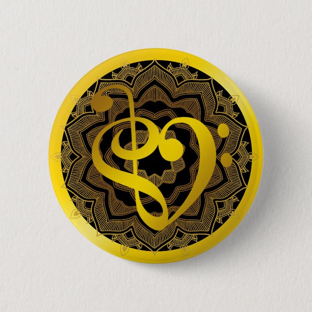 Music Love Heart Symbol Clef Gold Mandala Art 6 Cm Round Badge (Front)