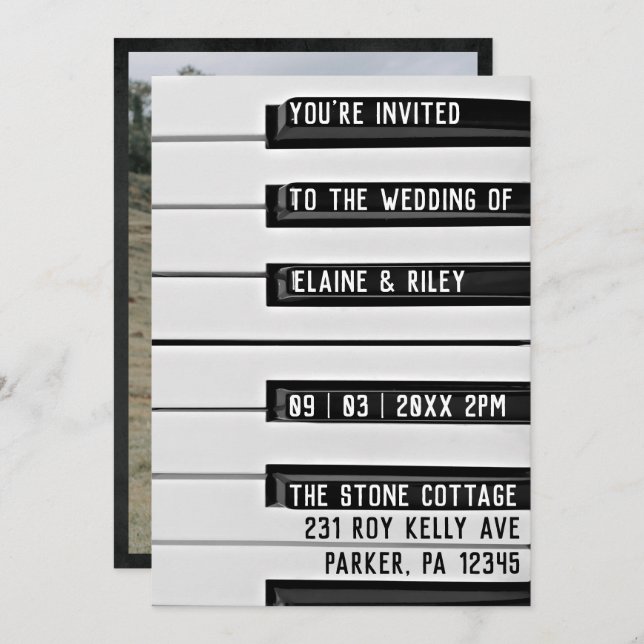 Music=Love Piano Keys Photo Wedding Invitation (Front/Back)