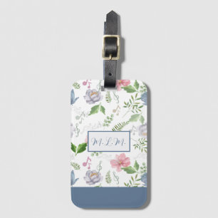 Music Lover Blue Pink Elegant Floral Watercolor Luggage Tag